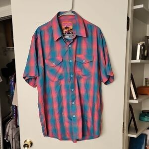 DIXXON Short-Sleeve Plaid Button-Down Shirt - Teal & Pink